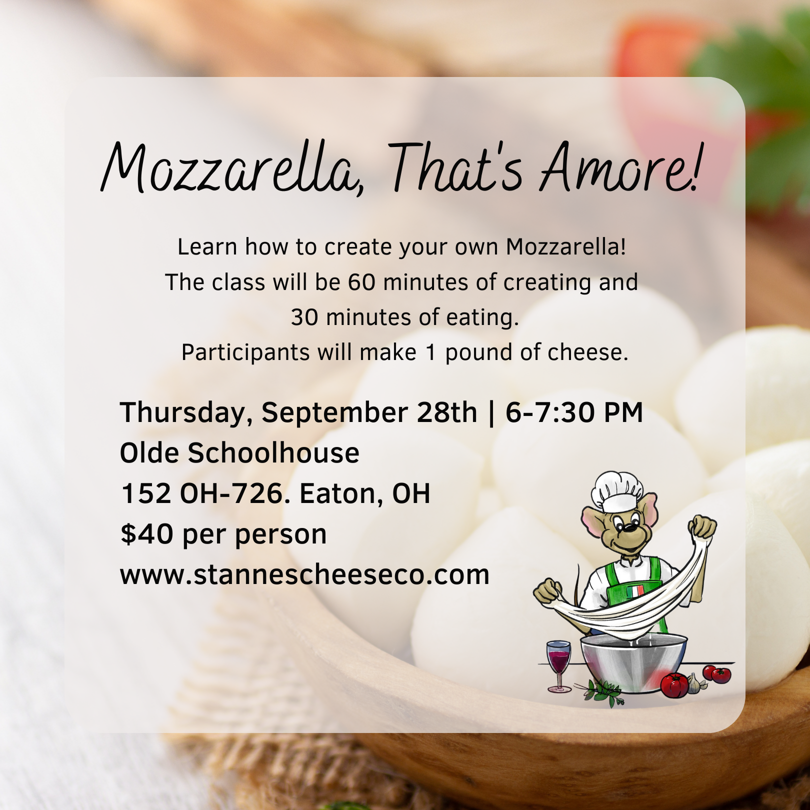 Mozzarella Class | Olde Schoolhouse Winery September 28th